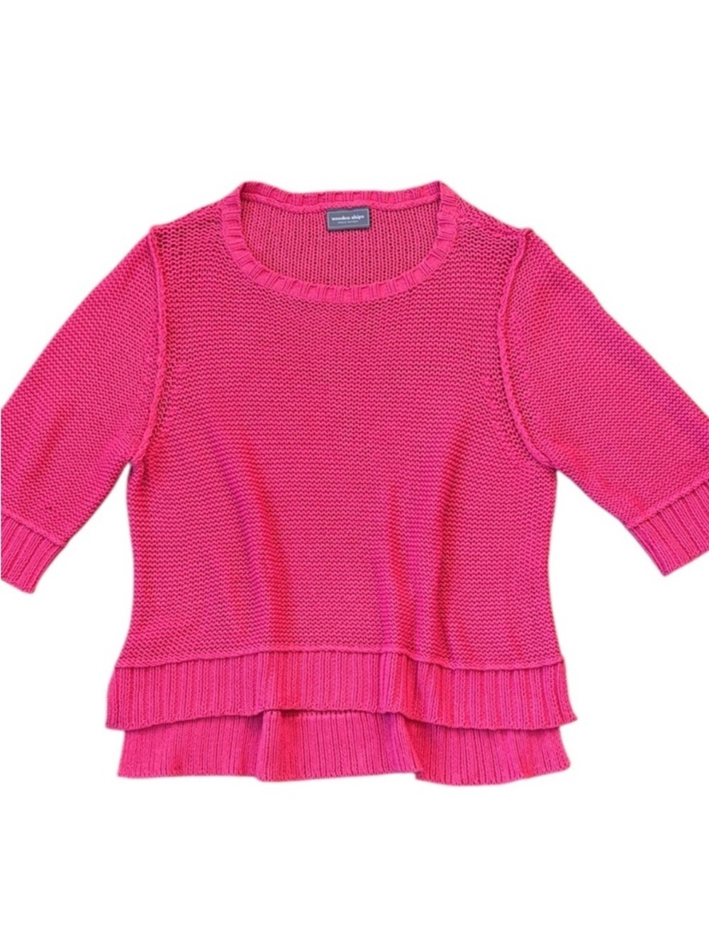 EUC Wooden Ships Loose Weave 3/4 Sleeve Sweater Pink Size Small - Medium
